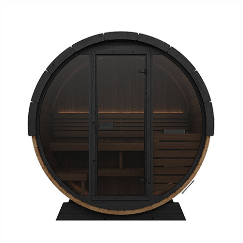 SaunaLife 63" L x 91" Ergo Elegance Series with Glass Front - 4 Person Barrel Sauna SL-MODELEE6G