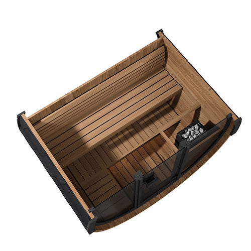 SaunaLife 63" L x 91" Ergo Elegance Series with Glass Front - 4 Person Barrel Sauna SL-MODELEE6G