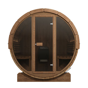 SaunaLife 71"x81" Glass Front Model E7G - 4 Person Barrel Sauna SL-MODELE7G