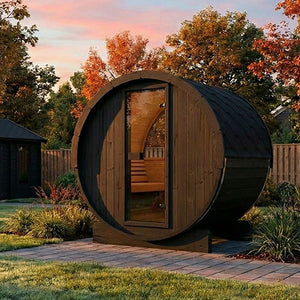 SaunaLife Model E6WB Ergo Series Outdoor Sauna Barrel Kit, Rear Window, DIY, Paint Included, Up to 3 Persons