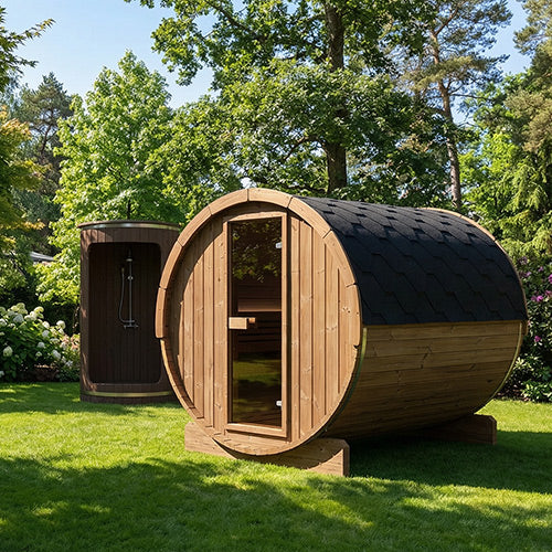 SaunaLife 87"L x 81"D Model E8 ERGO Series 6-Person Sauna Barrel SL-MODELE8