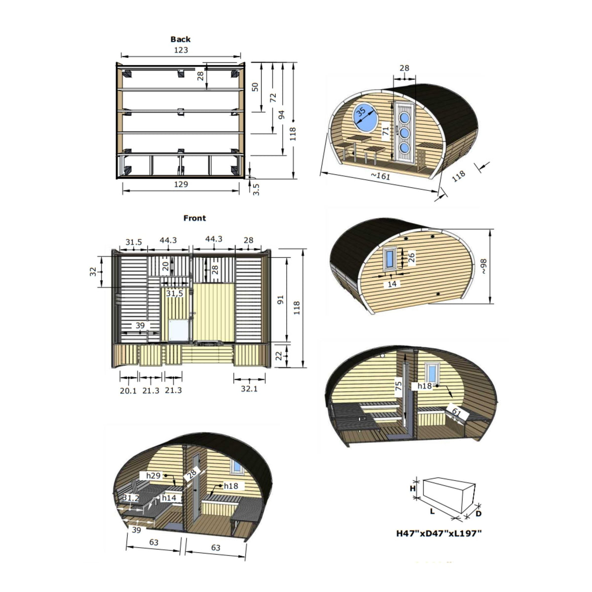 SaunaLife Model G11 Garden-Series Outdoor Home Sauna Kit -2 Room Sauna - Up to 8 Persons SL-MODELG11