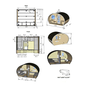 SaunaLife Model G11 Garden-Series Outdoor Home Sauna Kit -2 Room Sauna - Up to 8 Persons SL-MODELG11