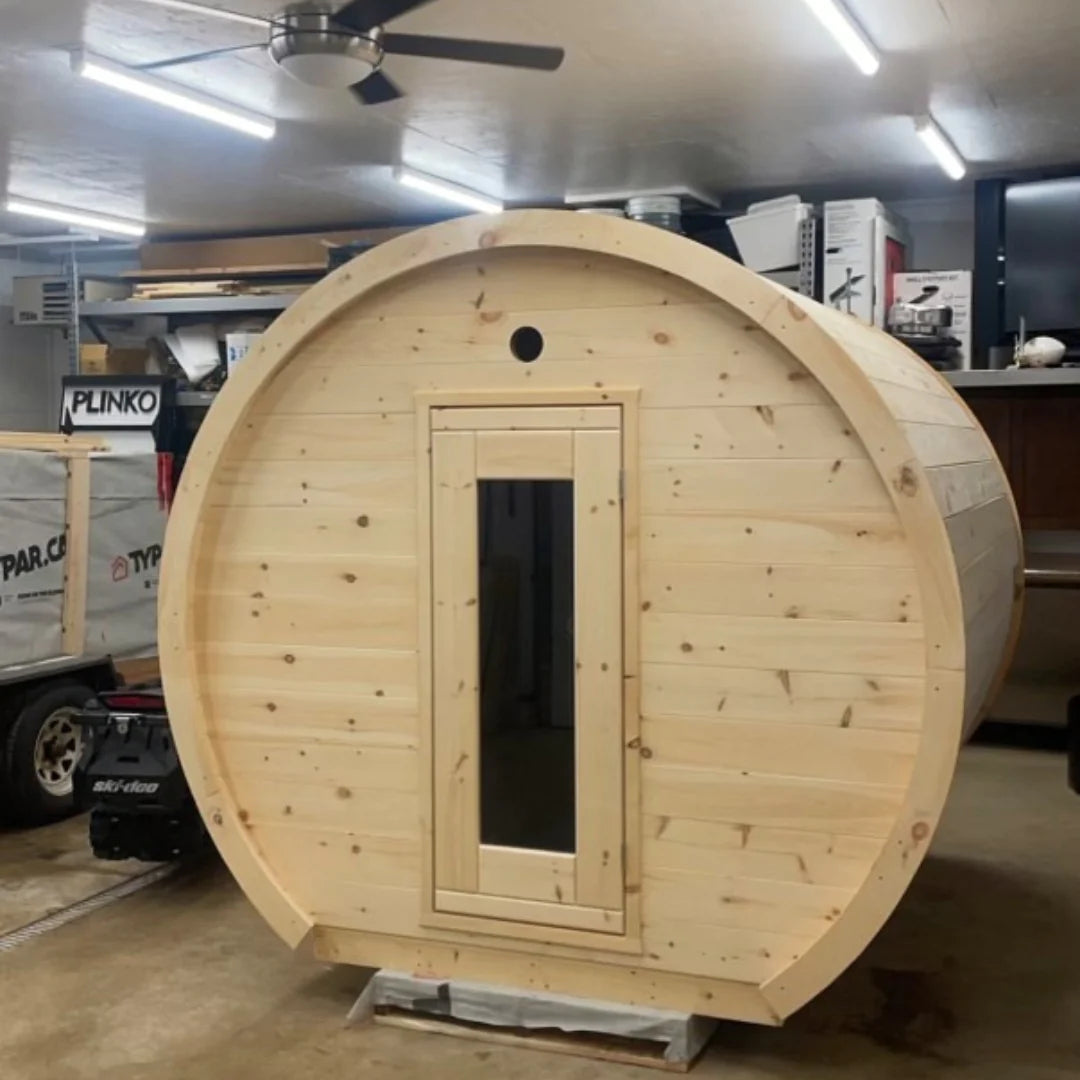 True North Saunas Schooner Outdoor Sauna TNSSS - Top-quality Red Cedar, White Cedar, or Pine Wood - Porch Includes 2 Premium Design Seats - Roof membrane - Roof boards - Flat floors - Door Handles - Glass Doors - Benches - Vital Hydrotherapy