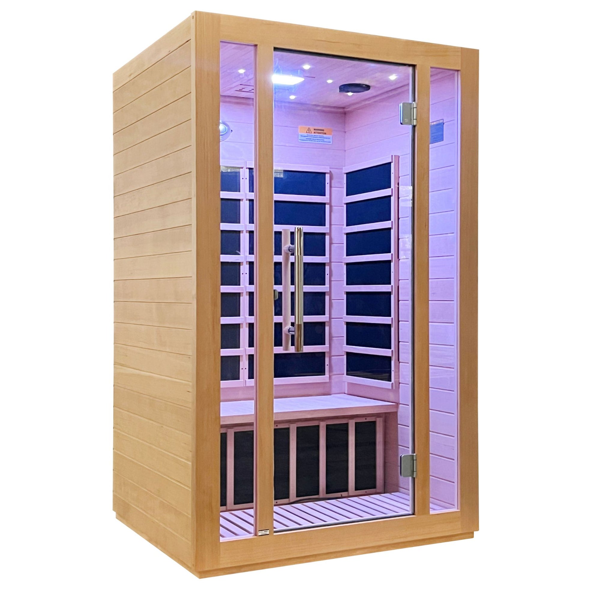 SteamSpa Home Sauna Room 1-2 Person Hemlock Wooden Indoor Sauna Spa - Bluetooth Speaker, FM, Radio, Oxygen bar, Heating Plate, Three Color Light, Touch Control Panel Temperature SC-SS0008-2P