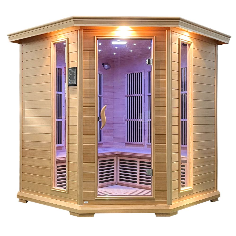 SteamSpa Home Sauna Room 4-5 Person Hemlock Wooden Indoor Sauna Spa - Bluetooth Speaker, FM, Oxygen bar, Heating Plate, Three Color Light, Touch Control Panel Temperature SC-SS0010-0S