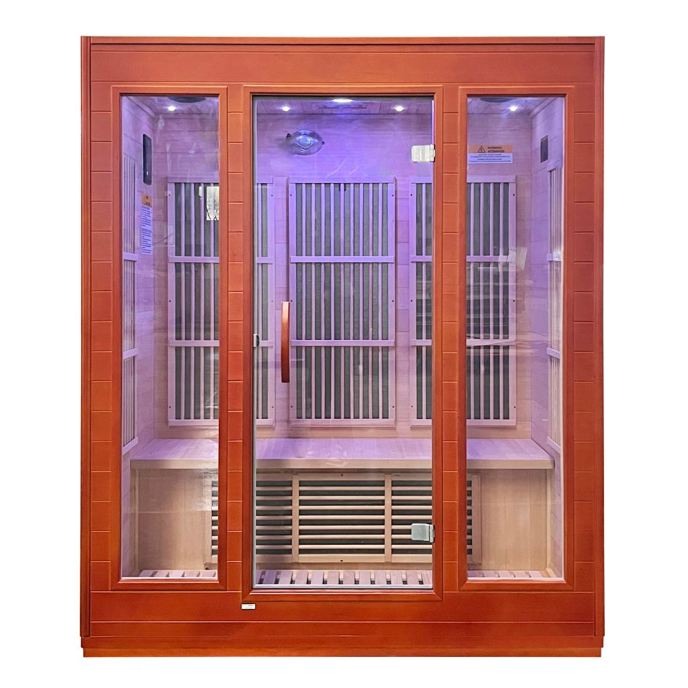 SteamSpa Home Sauna Room for 3 Person Hemlock Wooden Indoor Sauna Spa - Bluetooth Speaker, FM, Oxygen bar, Heating Plate, Three Color Light, Touch Control Panel Temperature SC-SS0012-0S