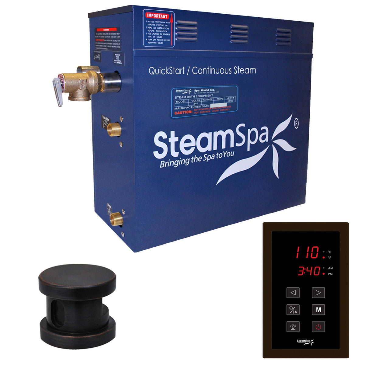 SteamSpa Oasis 9 KW QuickStart Acu-Steam Bath Generator Package OAT900