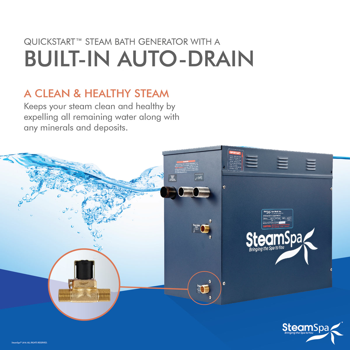 SteamSpa Royal 10.5 KW QuickStart Acu-Steam Bath Generator Package RY1050