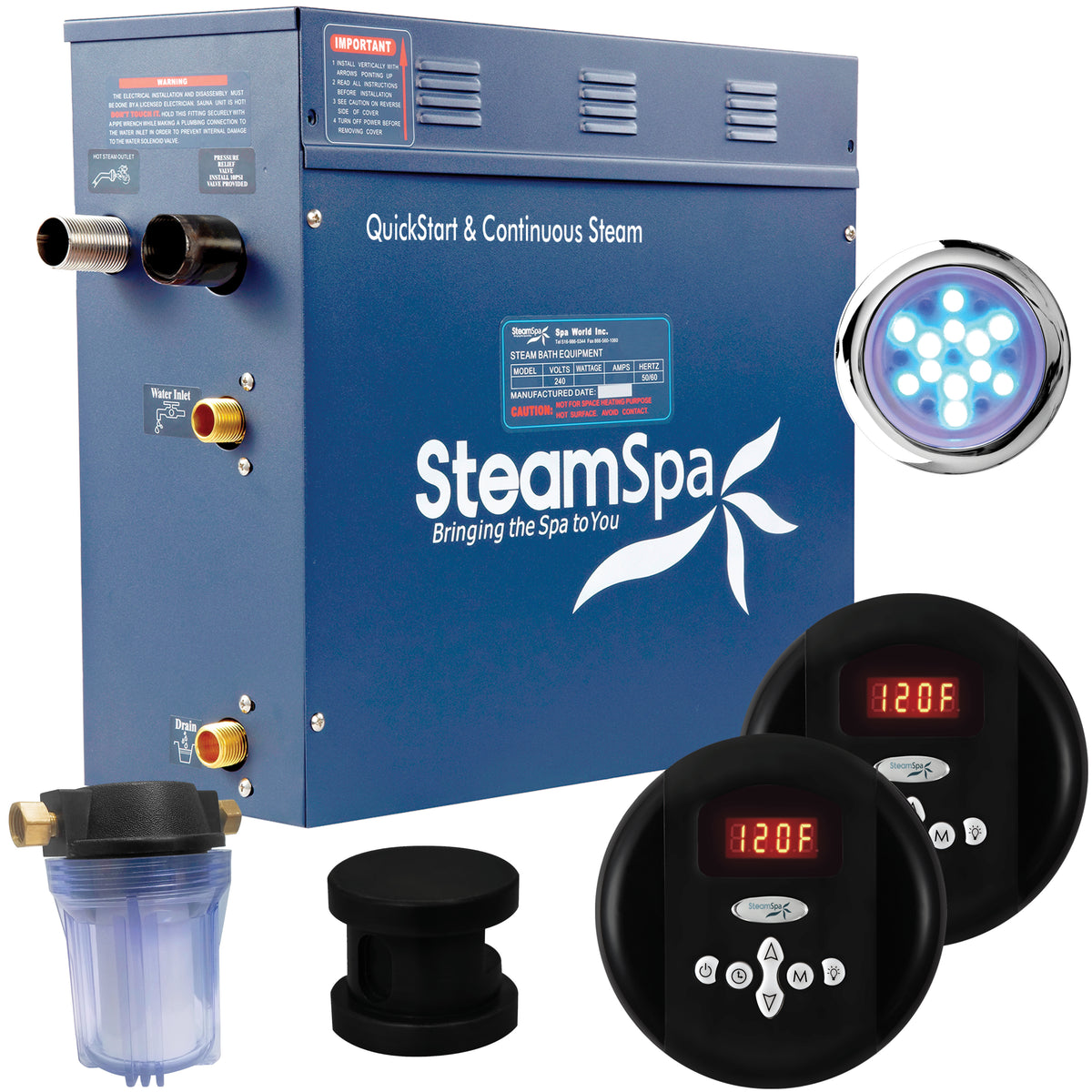 SteamSpa Royal 9KW QuickStart Acu-Steam Bath Generator Package RY900