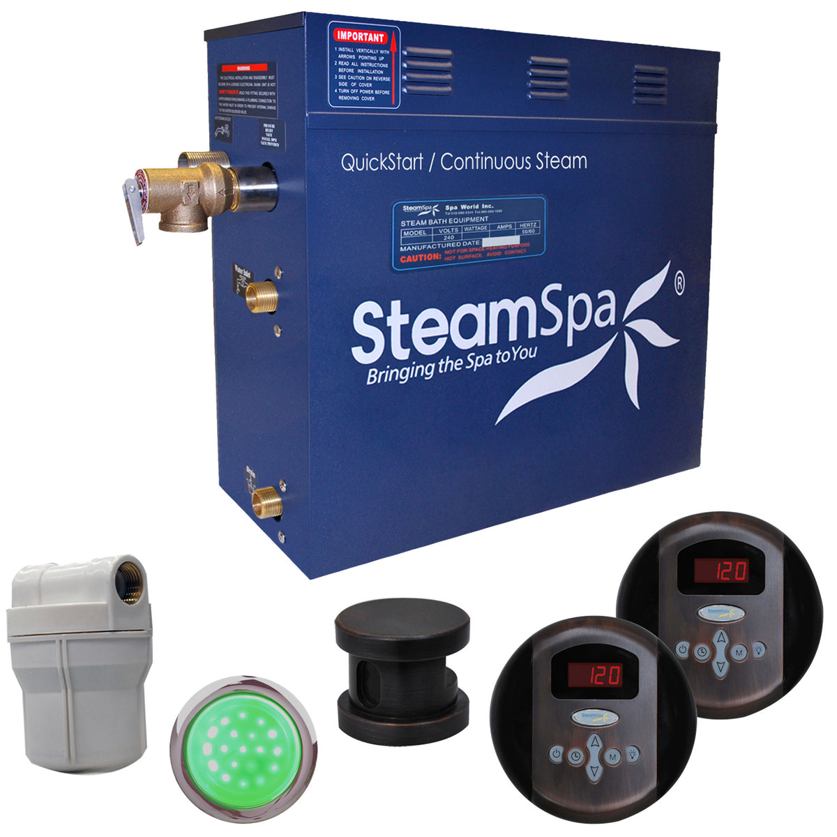 SteamSpa Royal 9KW QuickStart Acu-Steam Bath Generator Package RY900