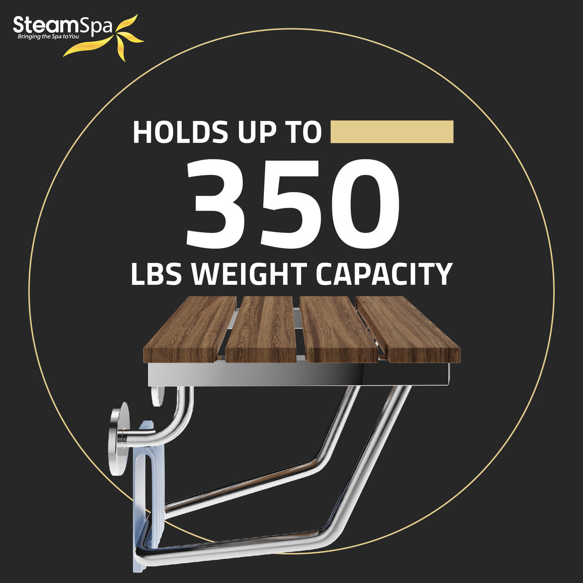 SteamSpa Teak Wood Wall Mounted Folding Shower Seat SS-F