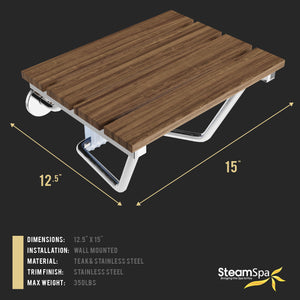 SteamSpa Teak Wood Wall Mounted Folding Shower Seat SS-F