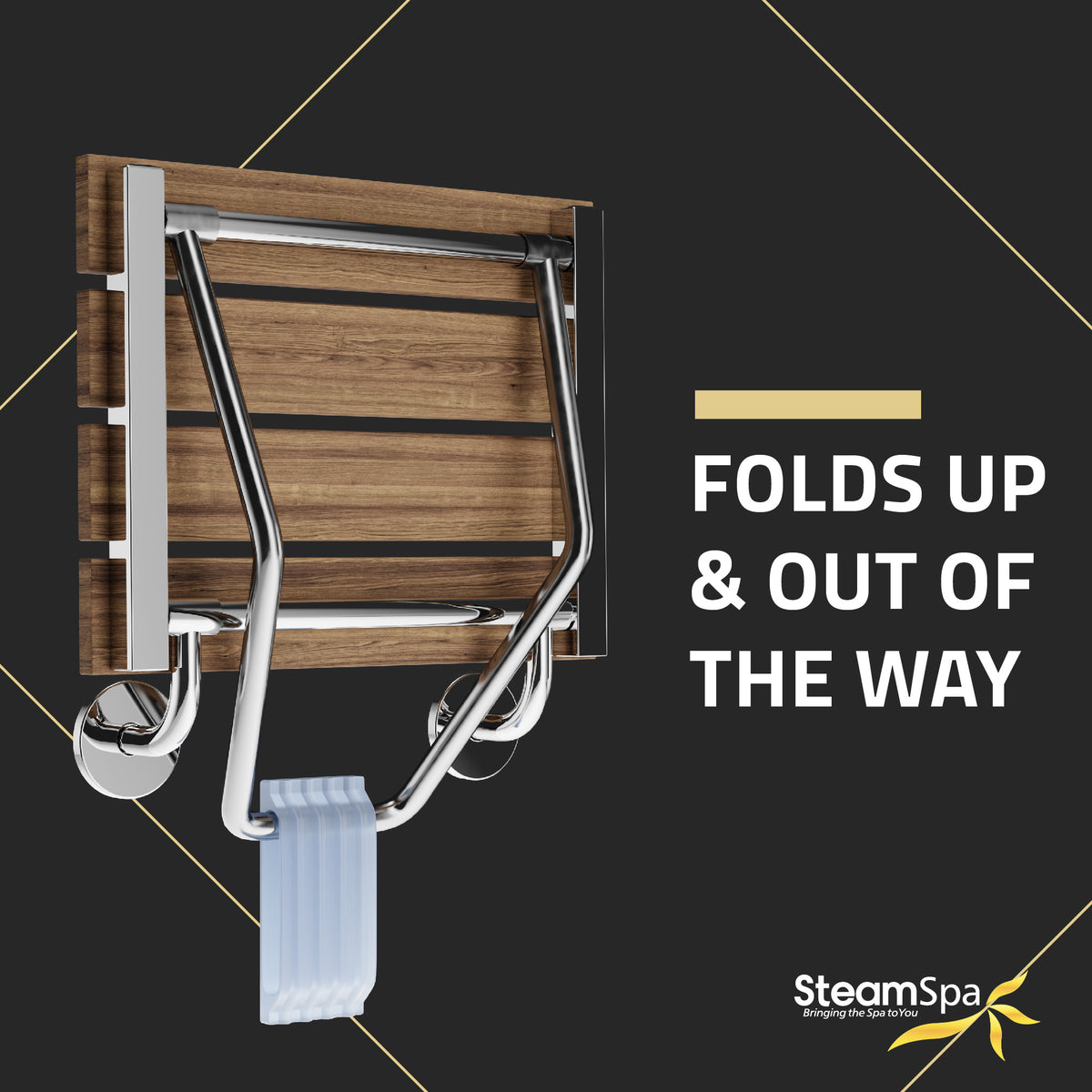 SteamSpa Teak Wood Wall Mounted Folding Shower Seat SS-F