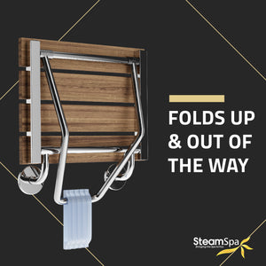 SteamSpa Teak Wood Wall Mounted Folding Shower Seat SS-F