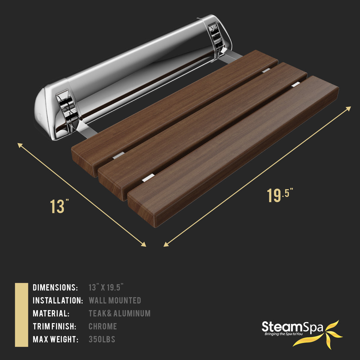 SteamSpa Wall Mounted Folding Shower Bench SS-K