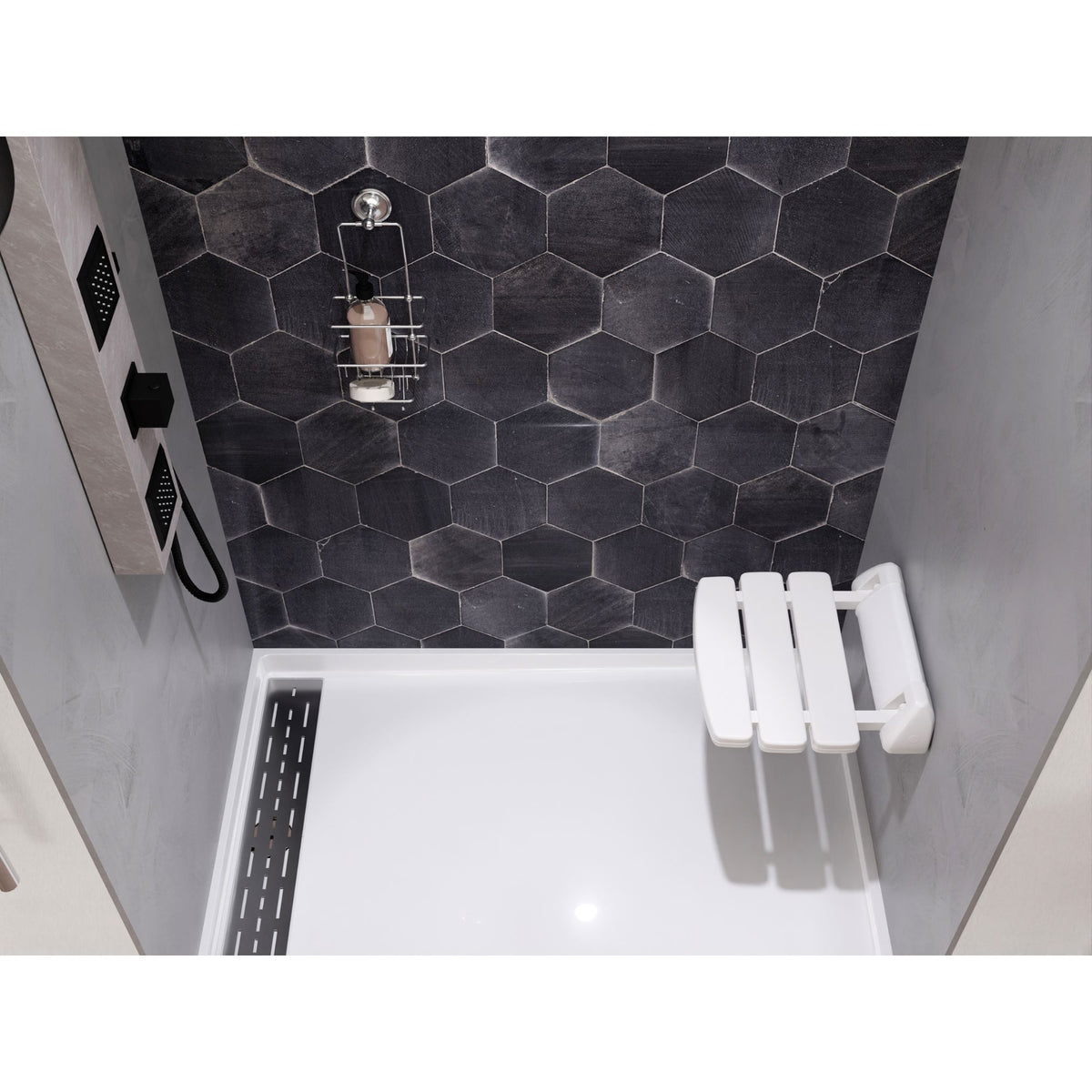 SteamSpa Wall Mounted Folding Shower Seat in White SSP-SS-C