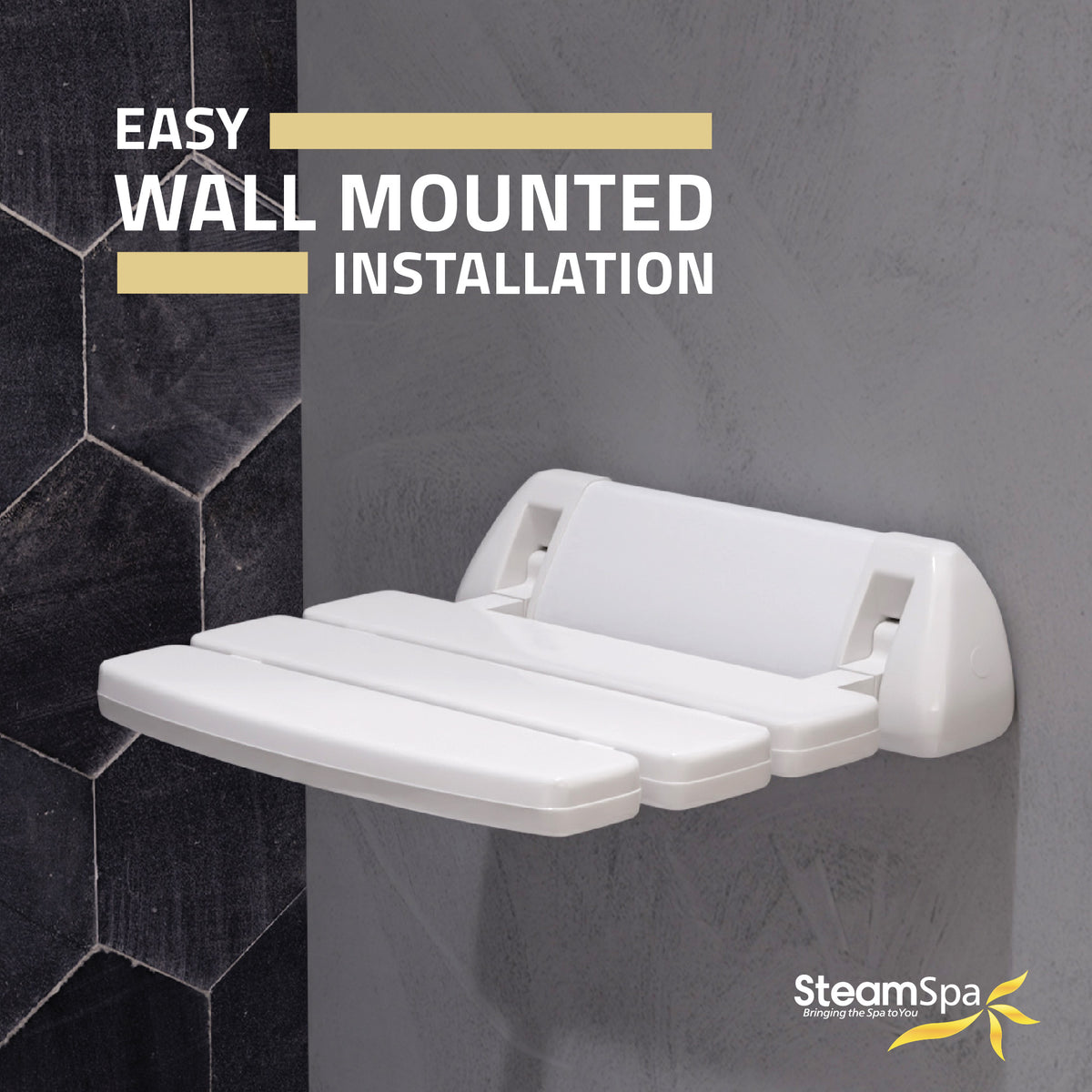 SteamSpa Wall Mounted Folding Shower Seat in White SSP-SS-C