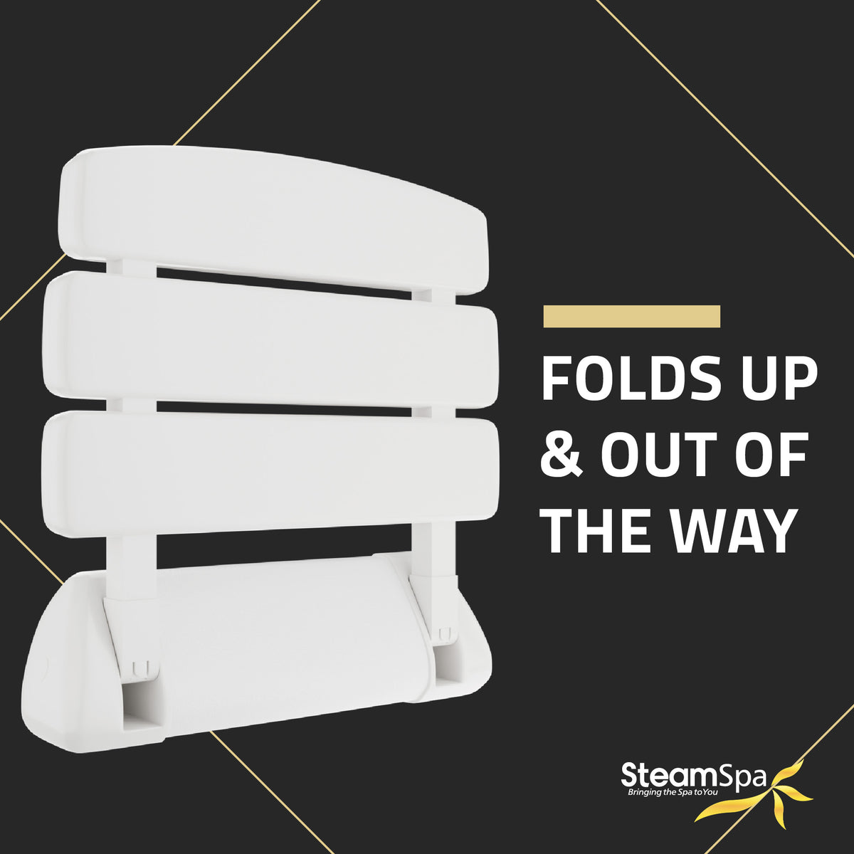 SteamSpa Wall Mounted Folding Shower Seat in White SSP-SS-C