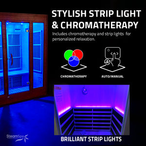 SteamSpa Fiji 2-Person Carbon FAR Infrared Hemlock Wooden Indoor Home Sauna Room with LED Touch Control Panel SC-SS0011-0S