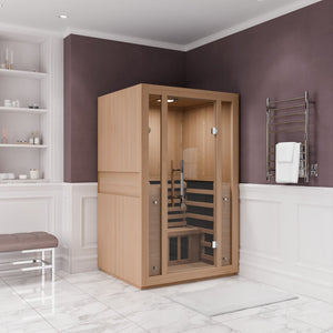 SteamSpa Fiji 2-Person Carbon FAR Infrared Hemlock Wooden Indoor Home Sauna Room with LED Touch Control Panel SC-SS0011-0S