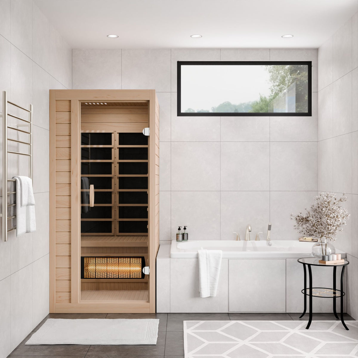 SteamSpa Lucia 1-Person Carbon FAR Infrared Hemlock Wooden Indoor Home Sauna Room with LED Touch Control Panel SC-SS0013-GS