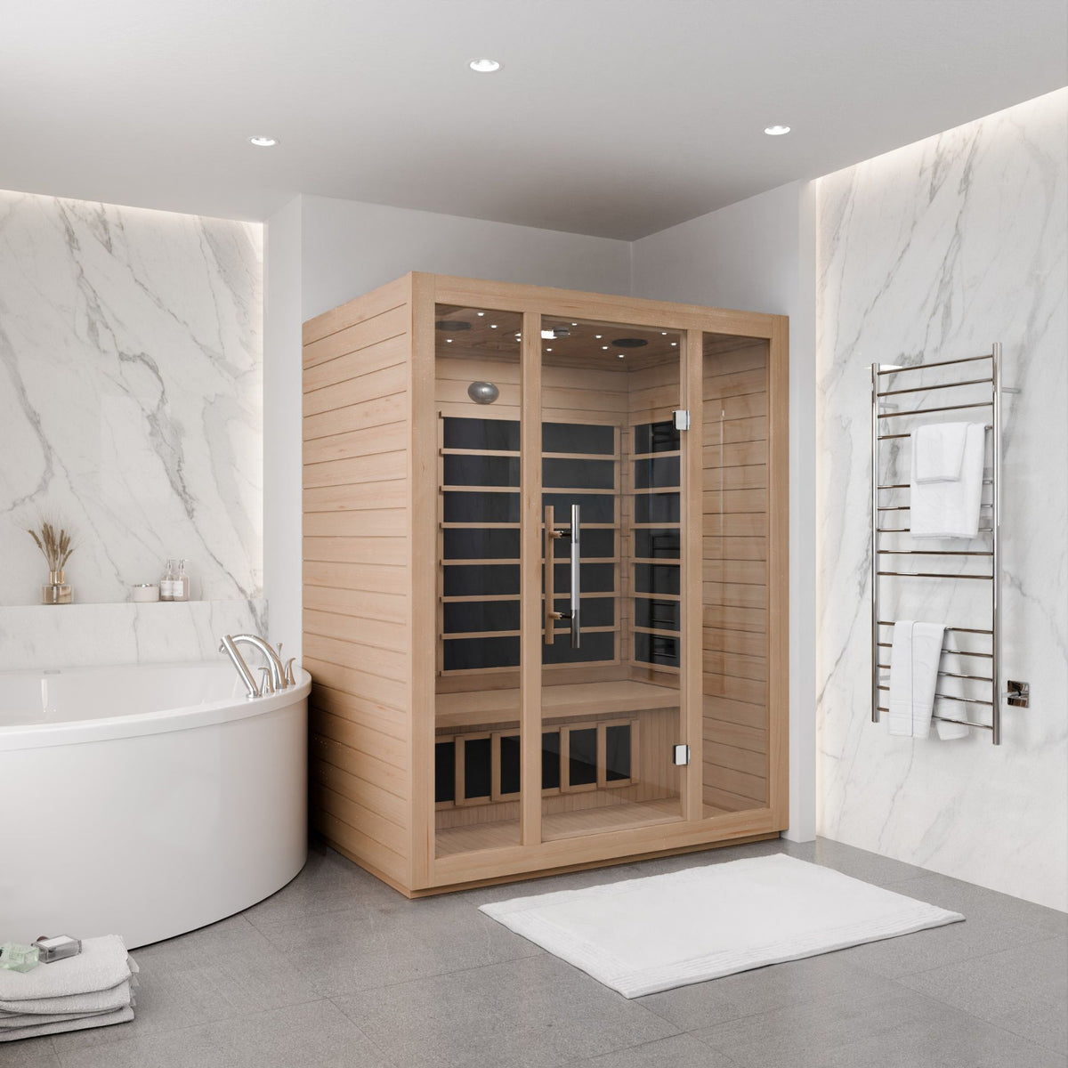 SteamSpa Maldives 3-Person Carbon FAR Infrared Hemlock Wooden Indoor Home Sauna Room with LED Touch Control Panel SC-SS0008-3P