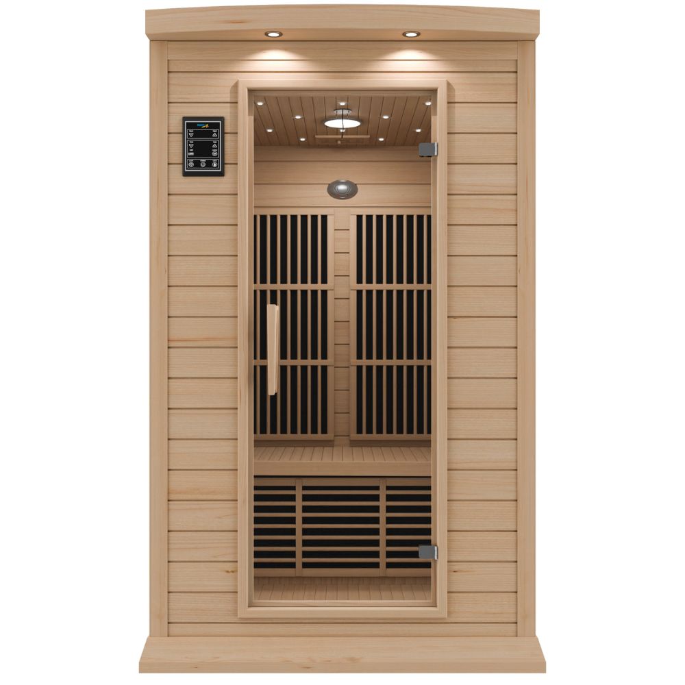 SteamSpa Seychelles 2-Person Carbon FAR Infrared Infrared Hemlock Wooden Indoor Home Sauna Room with LED Touch Control Panel SC-SS0009-0S