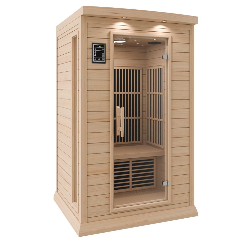 SteamSpa Seychelles 2-Person Carbon FAR Infrared Infrared Hemlock Wooden Indoor Home Sauna Room with LED Touch Control Panel SC-SS0009-0S