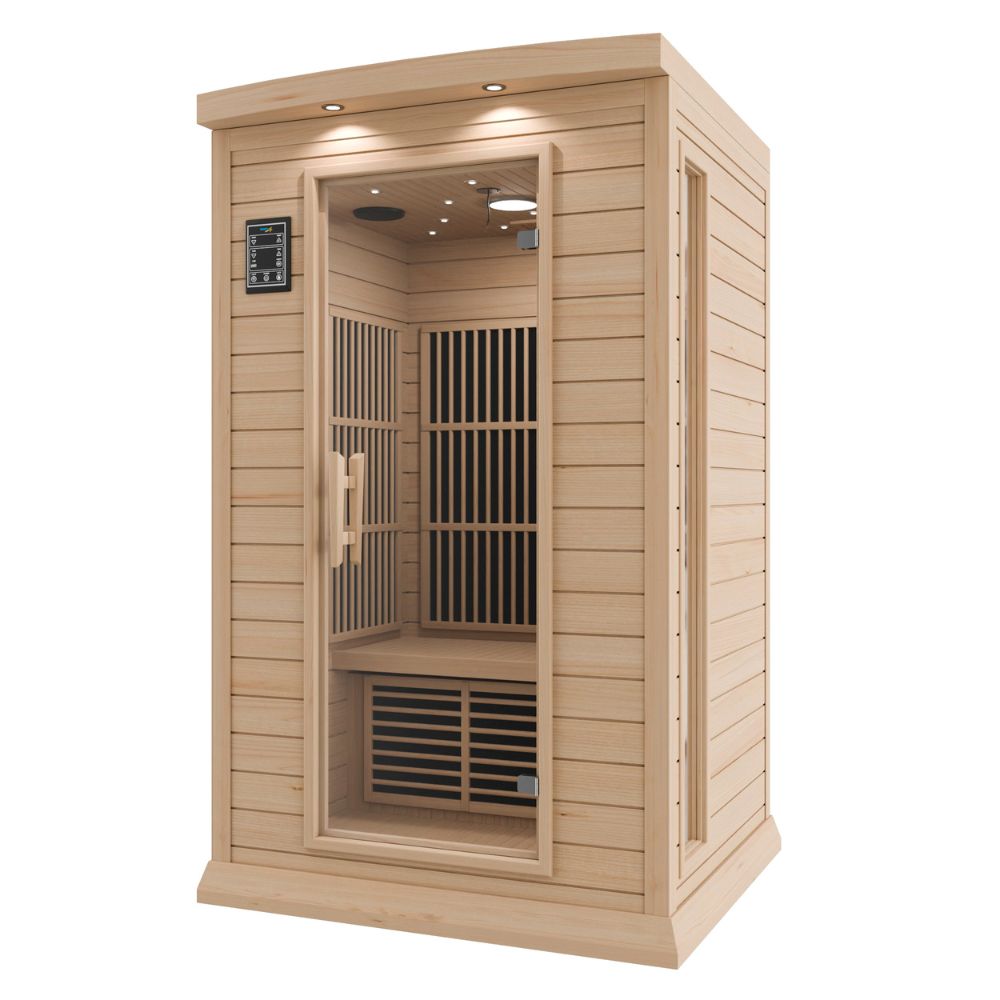 SteamSpa Seychelles 2-Person Carbon FAR Infrared Infrared Hemlock Wooden Indoor Home Sauna Room with LED Touch Control Panel SC-SS0009-0S