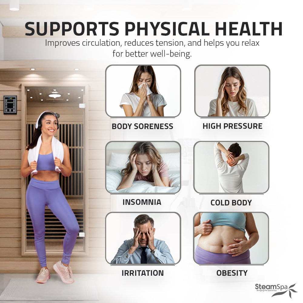 SteamSpa Seychelles 2-Person Carbon FAR Infrared Infrared Hemlock Wooden Indoor Home Sauna Room with LED Touch Control Panel SC-SS0009-0S