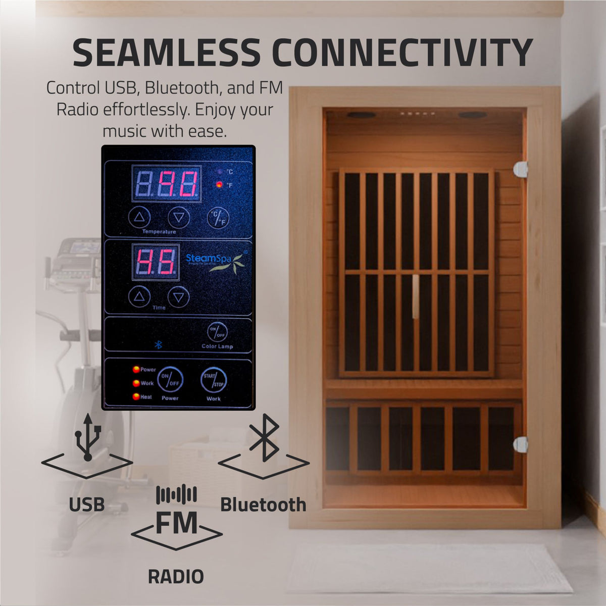 SteamSpa Viti 2-Person Carbon FAR Infrared Hemlock Wooden Indoor Home Sauna Room with LED Touch Control Panel SC-SS0014-GS