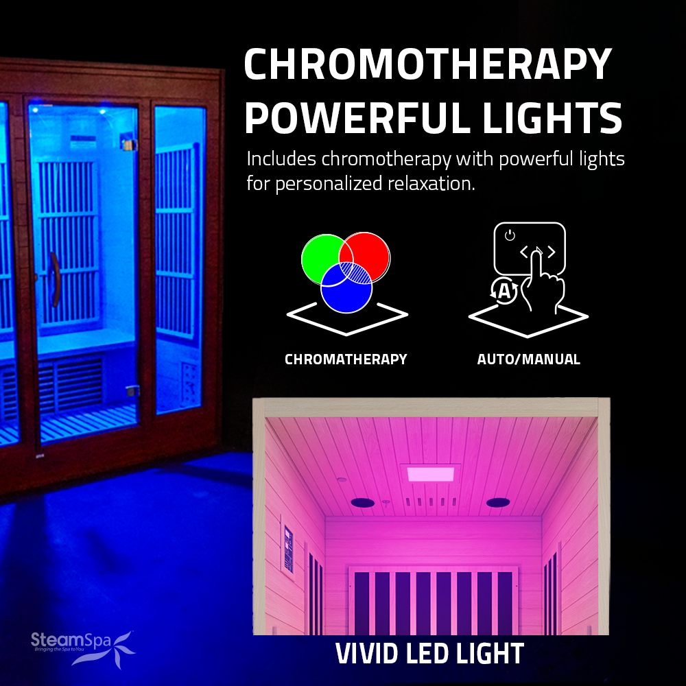 SteamSpa Viti 2-Person Carbon FAR Infrared Hemlock Wooden Indoor Home Sauna Room with LED Touch Control Panel SC-SS0014-GS