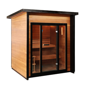 SunRay Cayman 4-Person Outdoor Traditional Sauna Double Bench with 6kW Harvia Heater 400D7