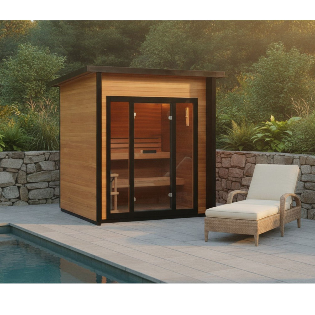 SunRay Cayman 4-Person Outdoor Traditional Sauna Double Bench with 6kW Harvia Heater 400D7