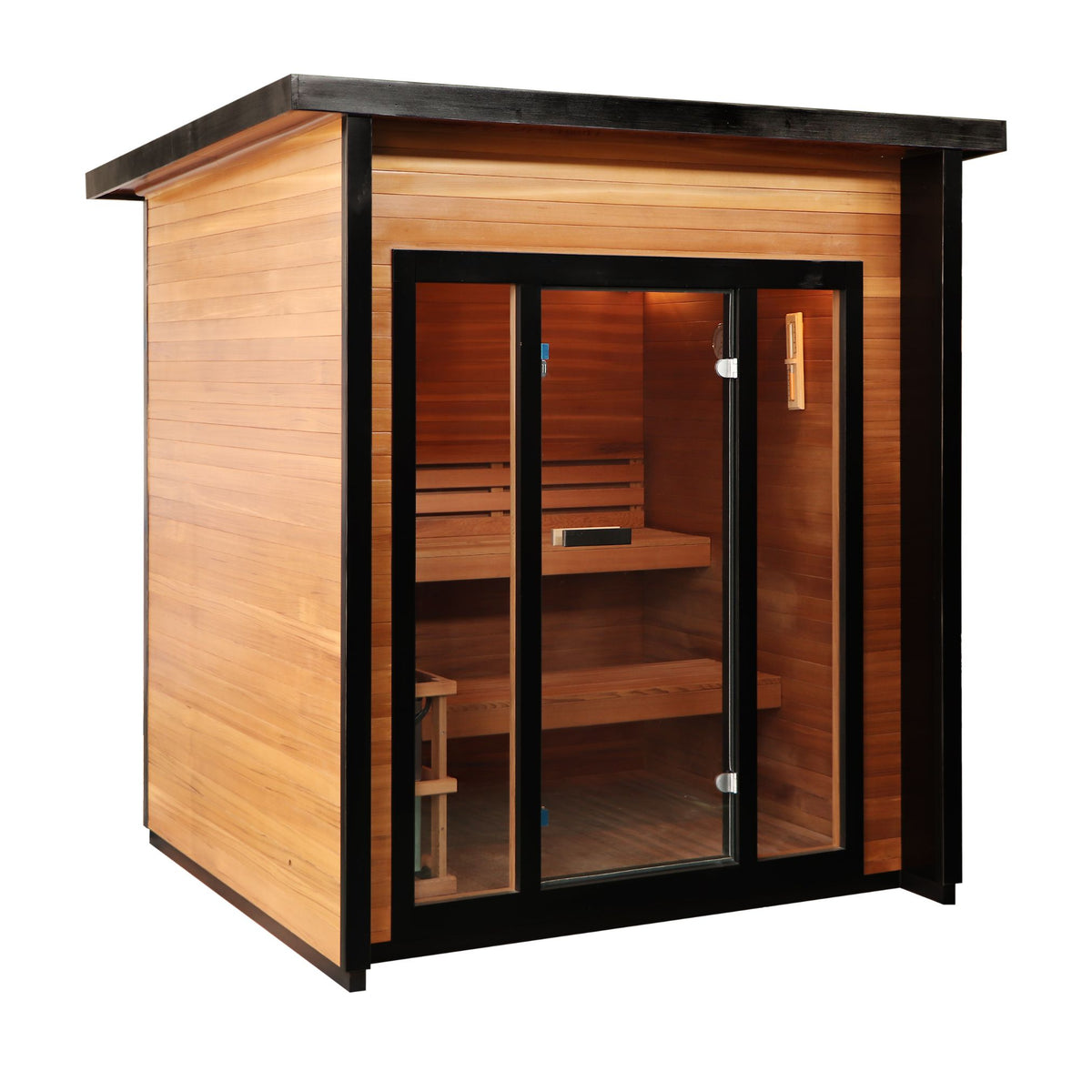 SunRay Cayman 4-Person Outdoor Traditional Sauna Double Bench with 6kW Harvia Heater 400D7
