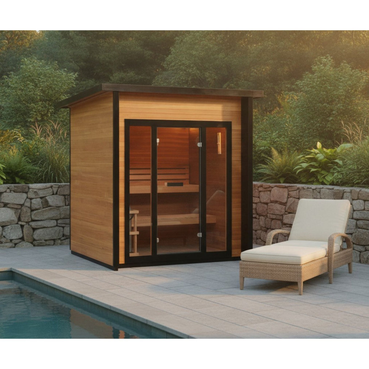 SunRay Cayman 4-Person Outdoor Traditional Sauna Double Bench with 6kW Harvia Heater 400D7