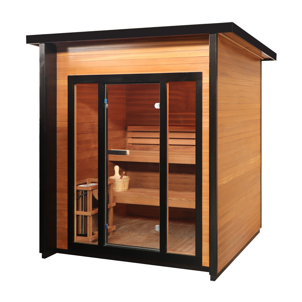 SunRay Cayman 4-Person Outdoor Traditional Sauna Double Bench with 6kW Harvia Heater 400D7