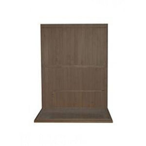 The image displays a vertical wooden panel section with vertical paneling detail, set against a matching horizontal flat base platform.