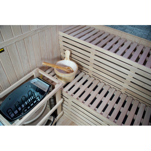 SunRay Galaxie 4-Person Indoor Traditional Sauna with Double Bench and 6kW Harvia Heater 400LX