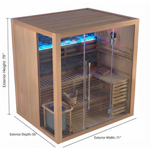 SunRay Galaxie 4-Person Indoor Traditional Sauna with Double Bench and 6kW Harvia Heater 400LX