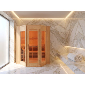 SunRay Tiburon 4-Person Indoor Traditional Sauna Double Bench with 6kW Harvia Heater HL400SN