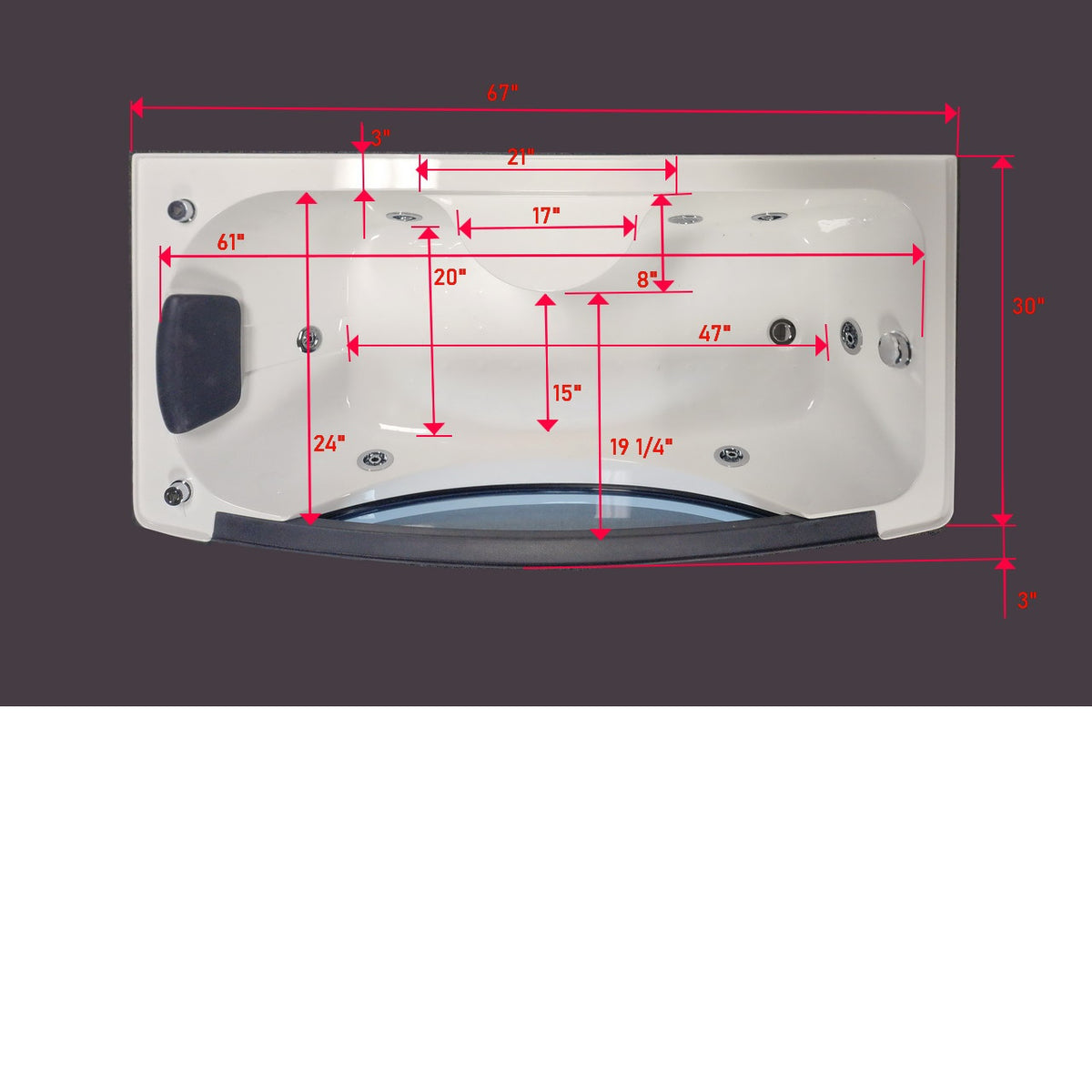 The Luxury Shower Room 67x33x85  EmpireShower The Blue Lagoon Steam Shower with Whirlpool Tub and Bluetooth Audio ER67-33WSB
