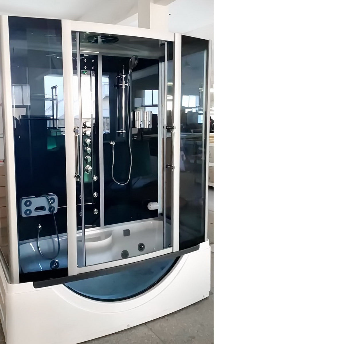 The Luxury Shower Room 67x33x85  EmpireShower The Blue Lagoon Steam Shower with Whirlpool Tub and Bluetooth Audio ER67-33WSB