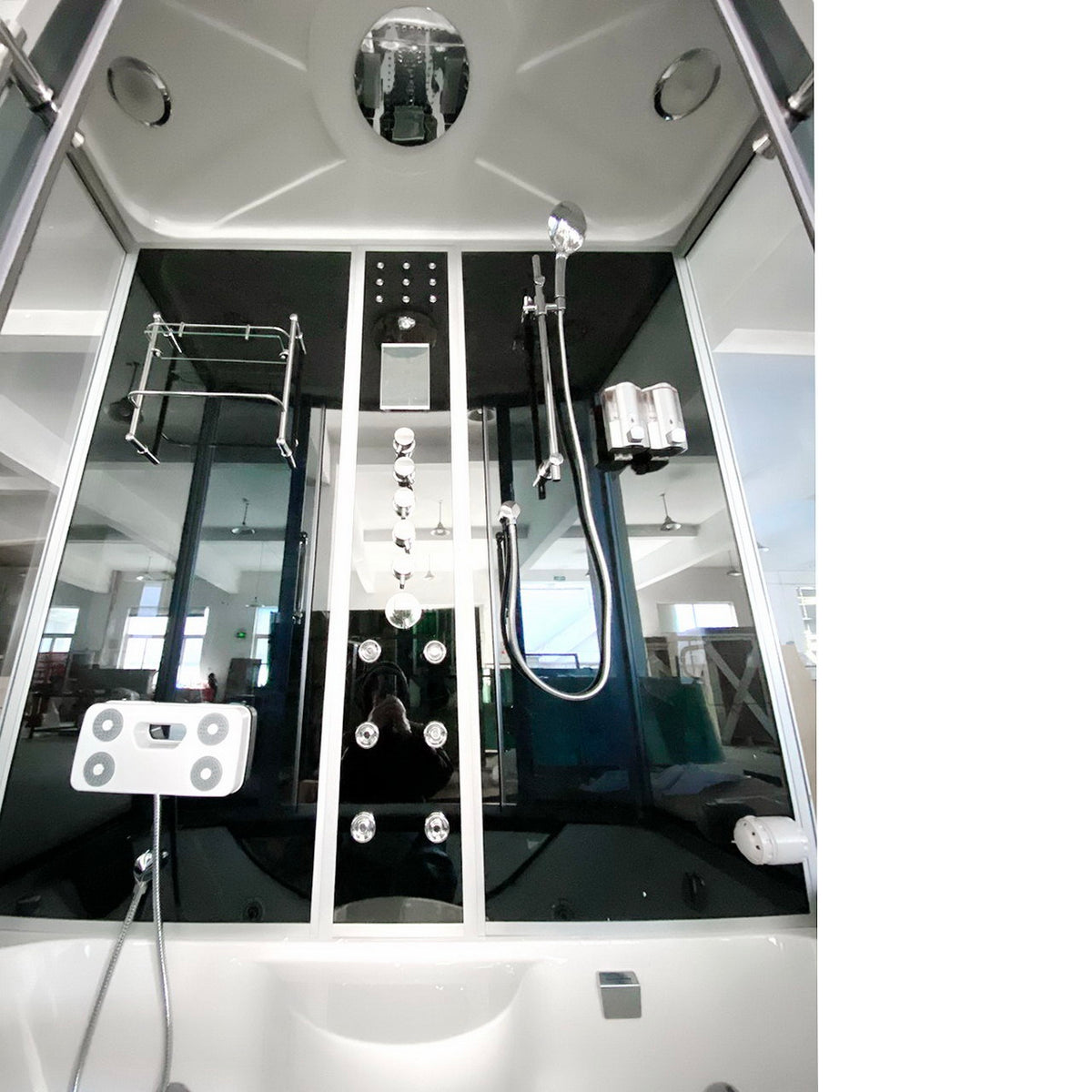 The Luxury Shower Room 67x33x85  EmpireShower The Blue Lagoon Steam Shower with Whirlpool Tub and Bluetooth Audio ER67-33WSB