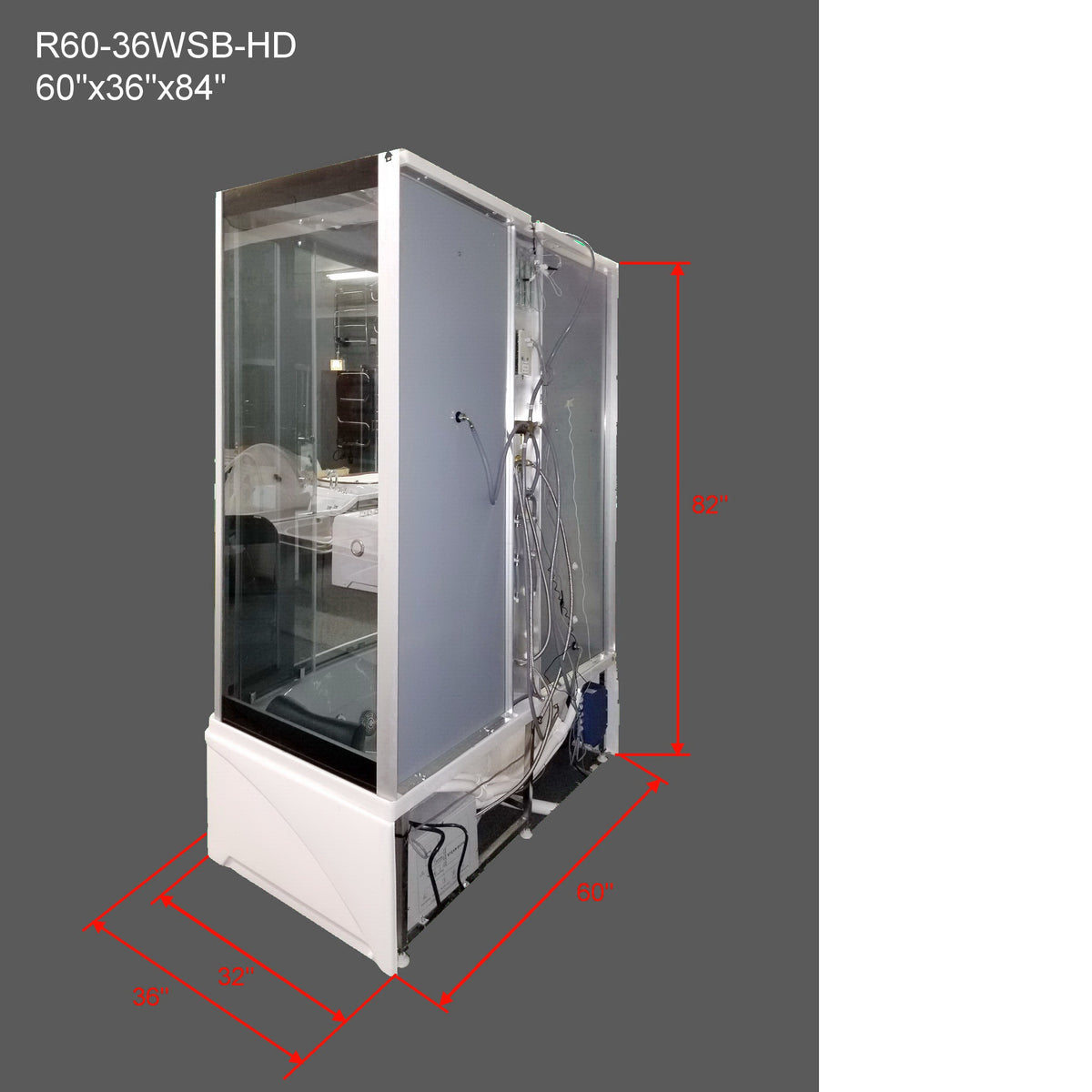 The Luxury Shower Room EmpireShower 60x36x84 (Heavy Duty) Steam Shower with Whirlpool Tub and Bluetooth Audio R60-36WSB-HD