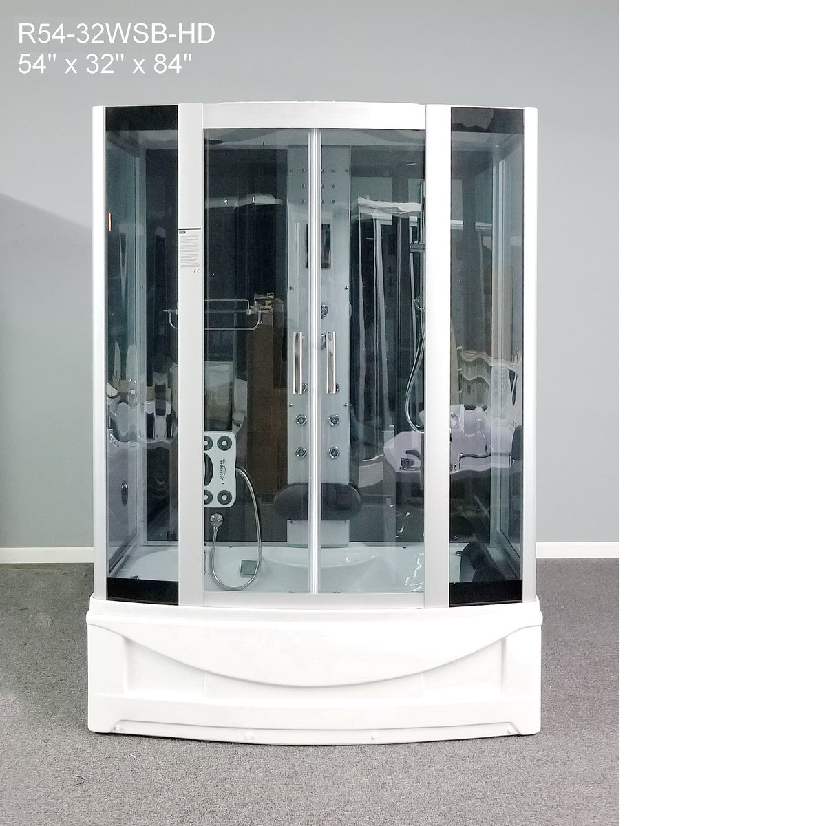 The Luxury Shower Room Empireshower L Heavy Duty Steam Shower with Whirlpool Tub and Bluetooth Audio 54x32x85  ER54-32WSB-HD