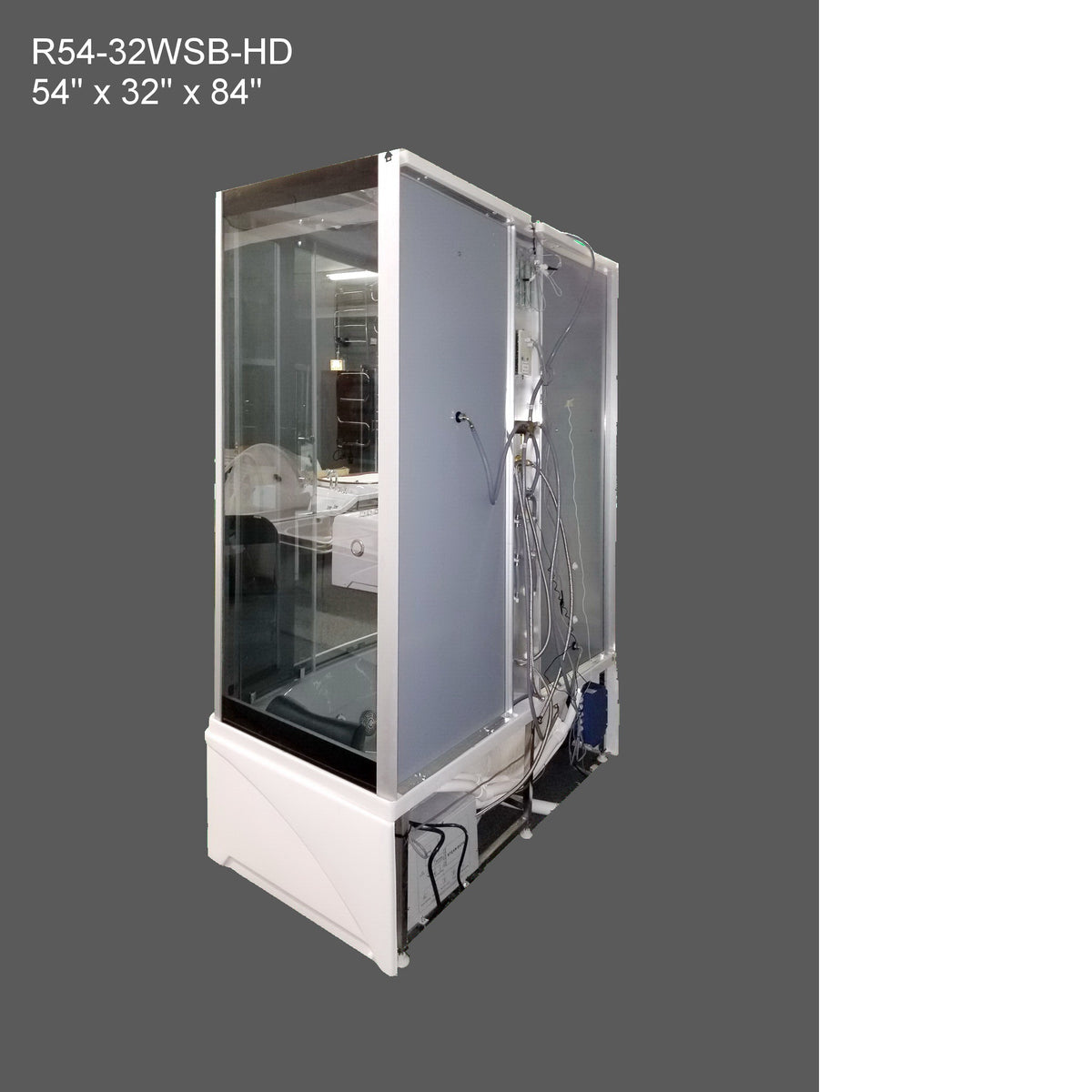 The Luxury Shower Room Empireshower L Heavy Duty Steam Shower with Whirlpool Tub and Bluetooth Audio 54x32x85  ER54-32WSB-HD