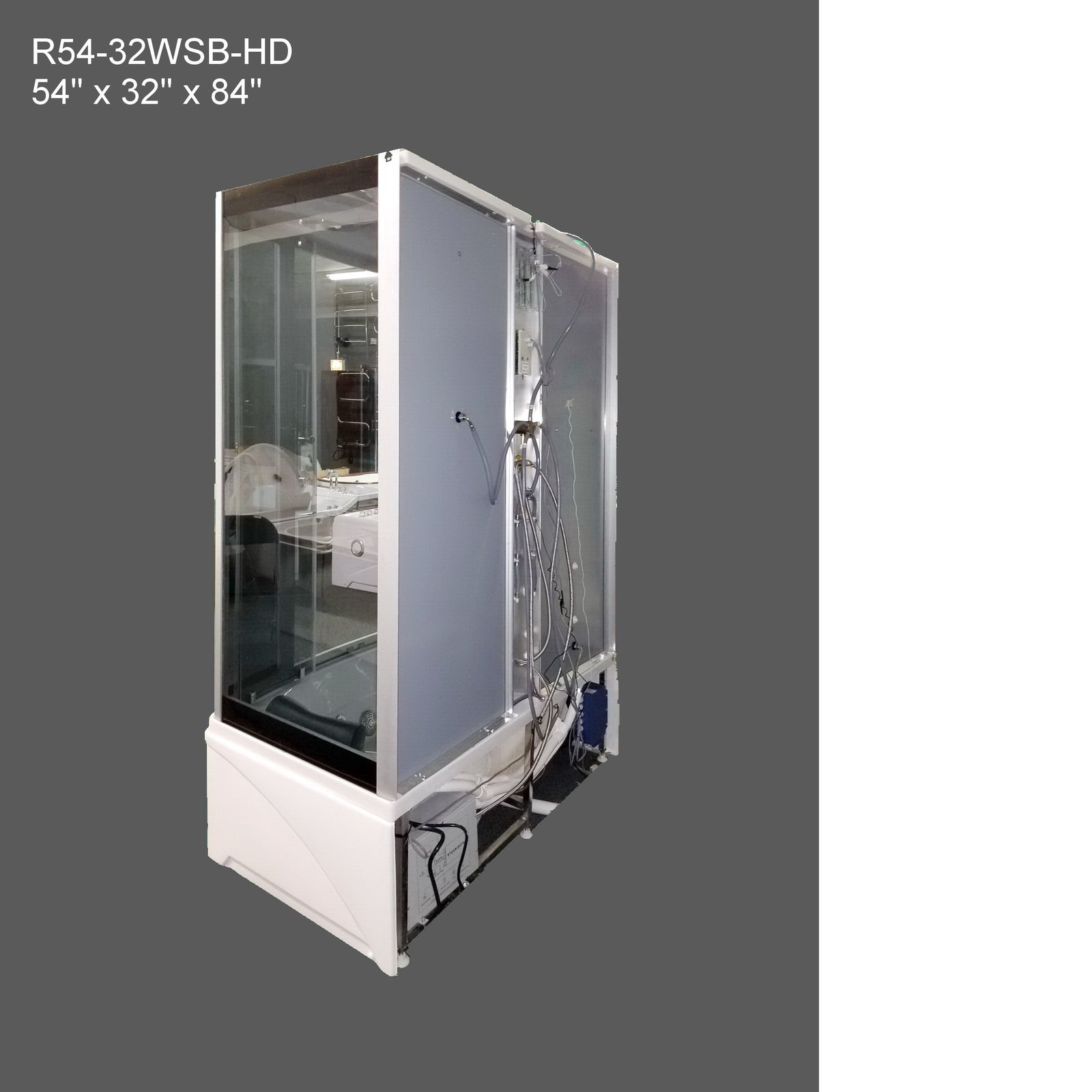 The Luxury Shower Room Empireshower L Heavy Duty Steam Shower with Whirlpool Tub and Bluetooth Audio 54x32x85  ER54-32WSB-HD