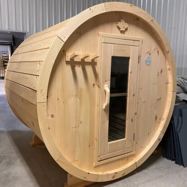 True North Barrel Outdoor Sauna TNSBS - Top-quality Red Cedar, White Cedar, or Pine Wood - Glass doors - Door handles - Roof boards - Vital Hydrotherapy